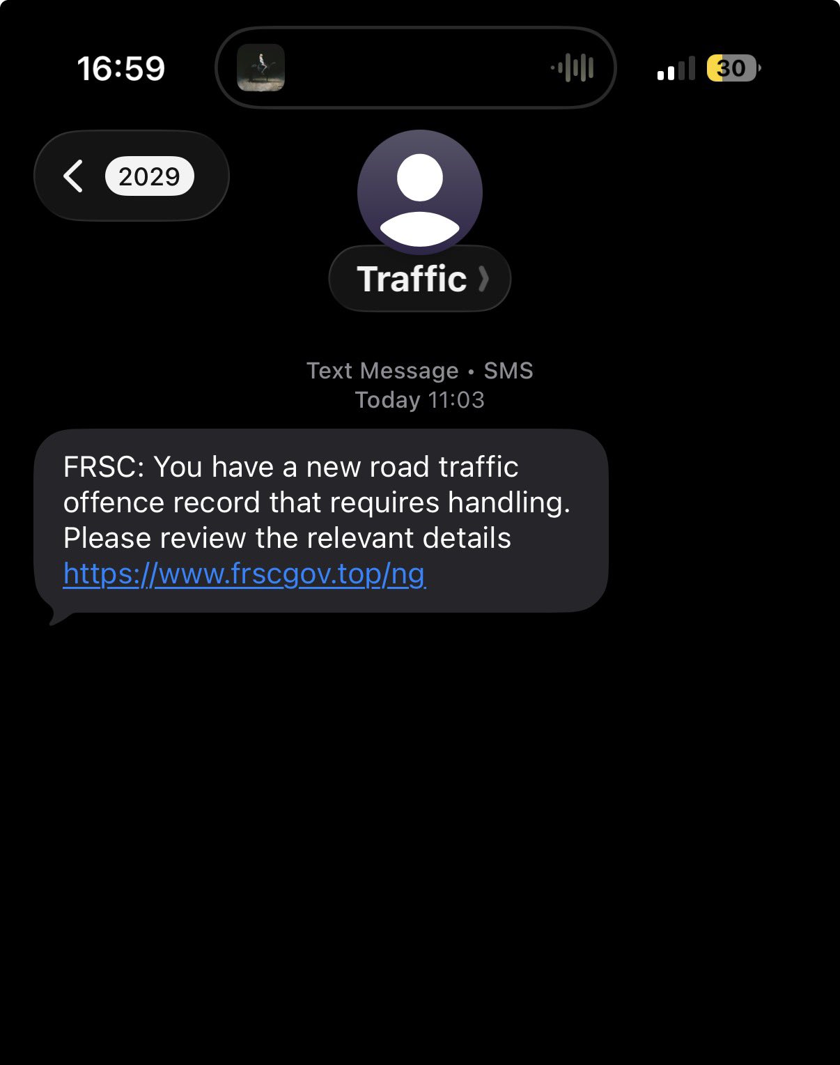 Representative lure SMS impersonating FRSC